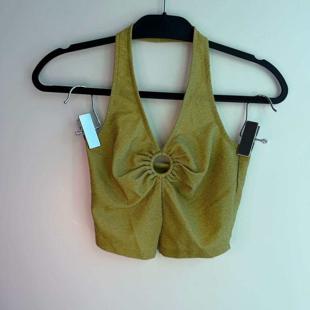 H&M Divided Gold Shimmer Halter Crop Top XS